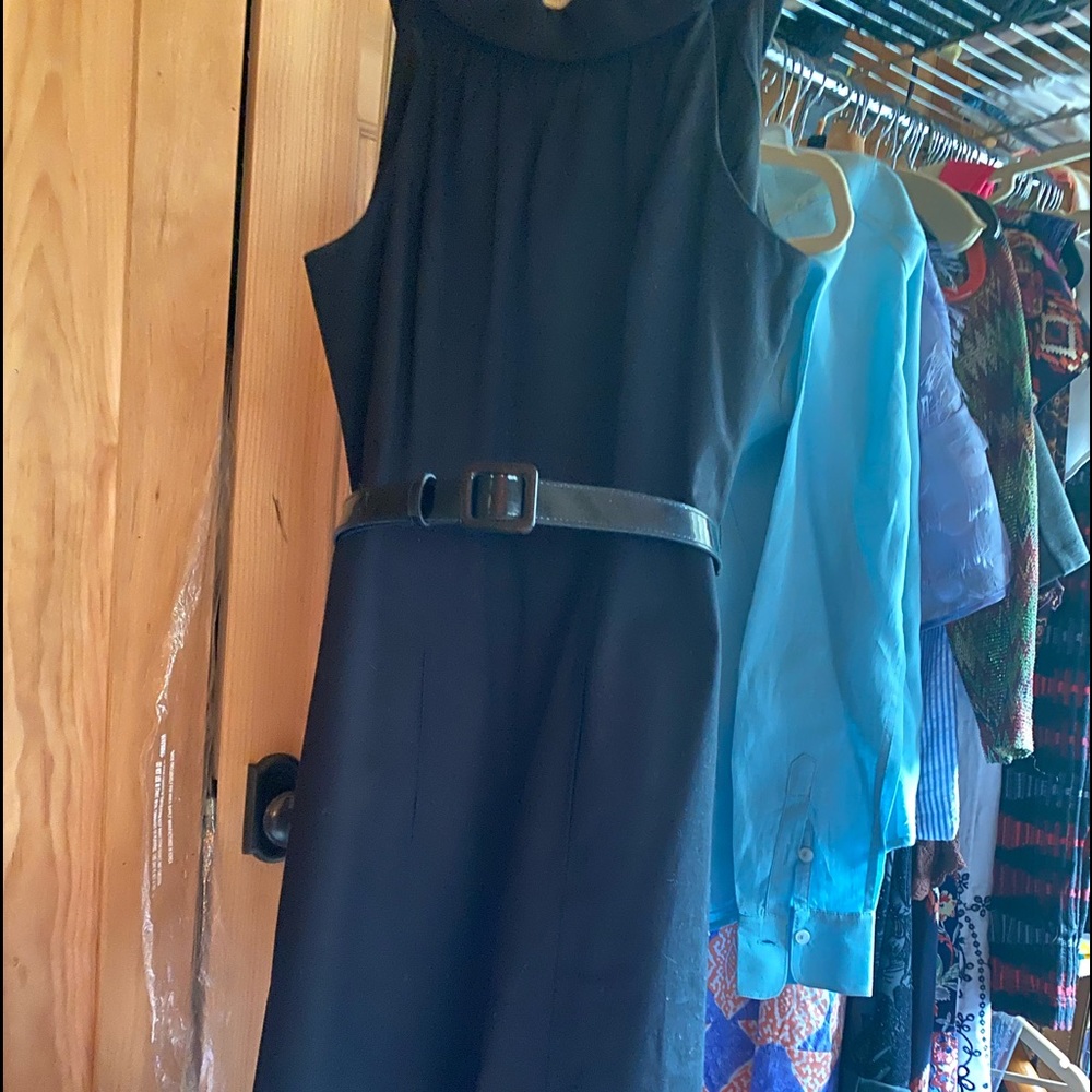 Cotton black summer dress with patent belt